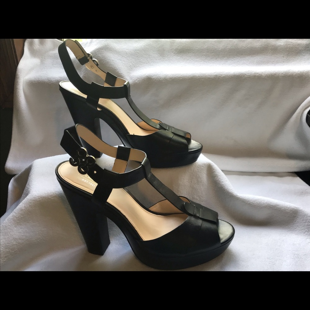 Coach Black Leather Sandal w/ Silver Buckle